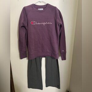 CHAMPION *2 Pc Set*‎ Purple Logo Crewneck and Grey Wide Leg Sweatpants Wms Sz M